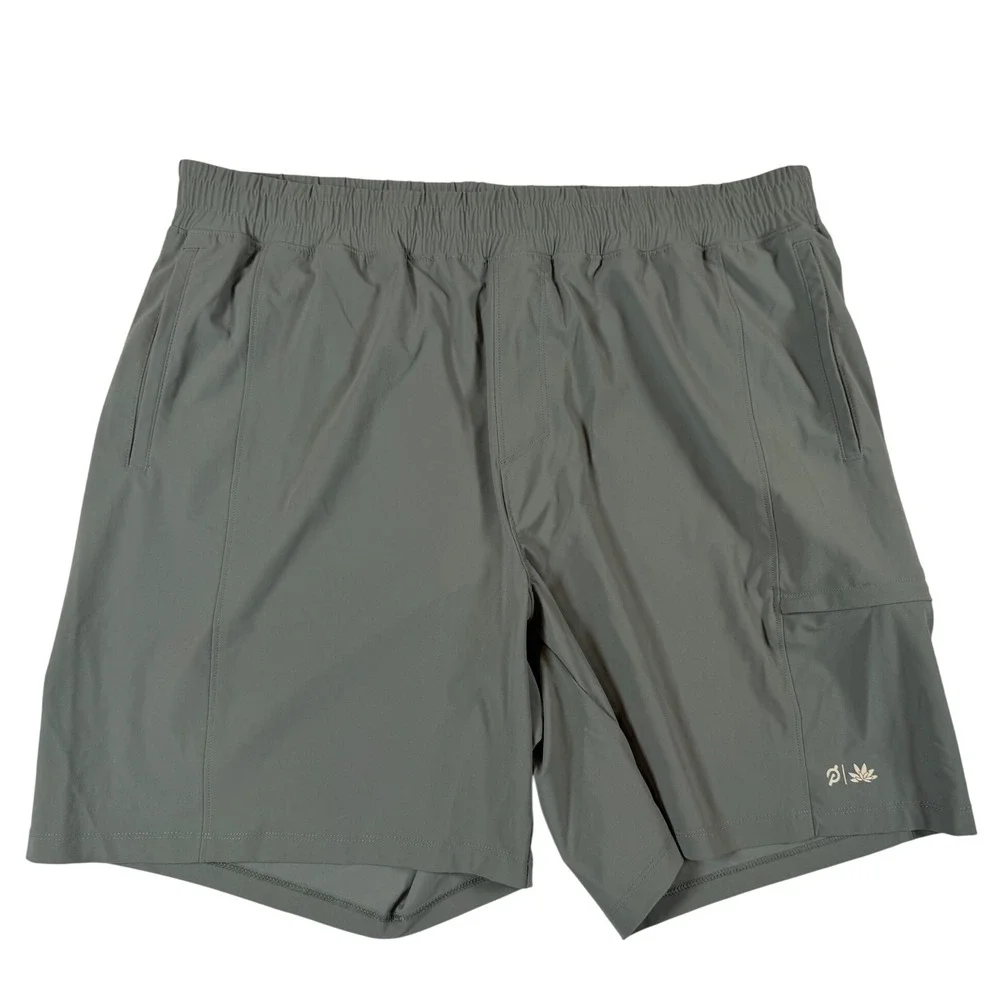 Peloton Mens L Athletic Shorts Sage Green Zipper PocketsWorkout Running 7 Inseam